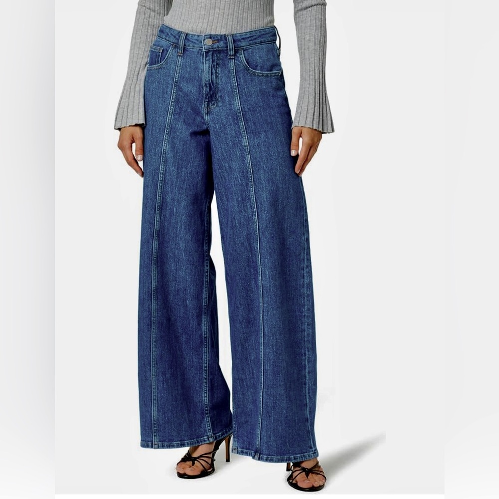 Brand new Frida high waisted barrel jean in medium indigo.  Size 30.